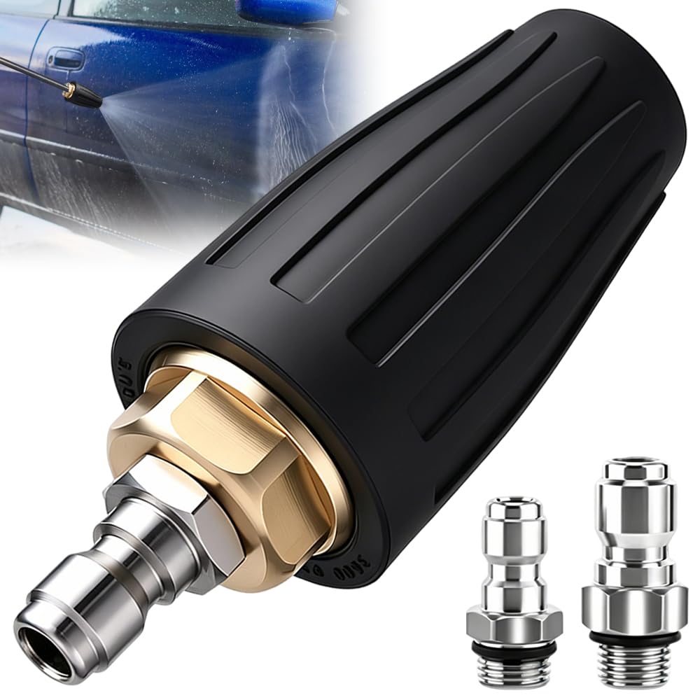 Turbo Nozzle for Pressure Washer, 4000 PSI Stainless Steel 360° Rotating Spray Turbo Nozzle with 1/4” Quick Connect, Pressure Washer Cleaner Gun Accessory for Cleaning Concrete(Blcak)