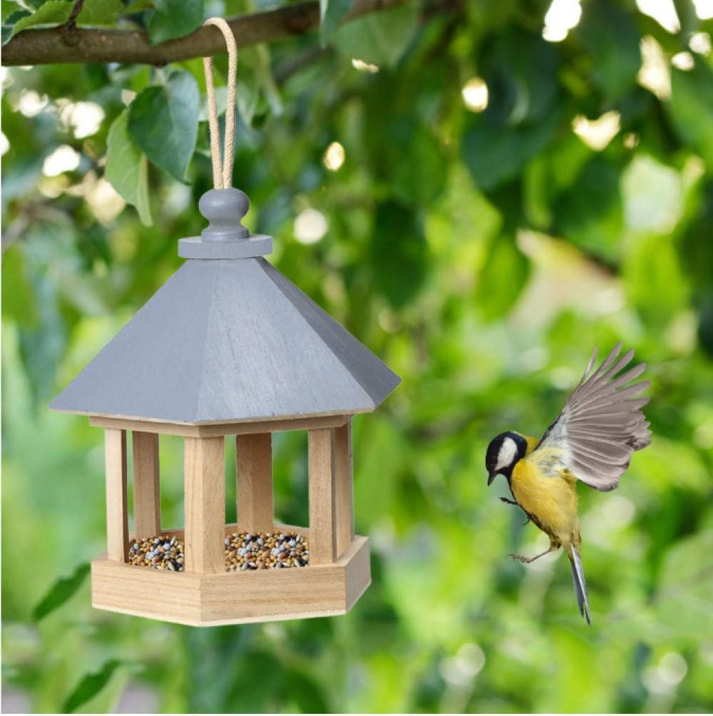 GYYOU Comedero de madera para pájaros decoración de jardín colgante de patio hexagonal forma de casa comedero para mascotas