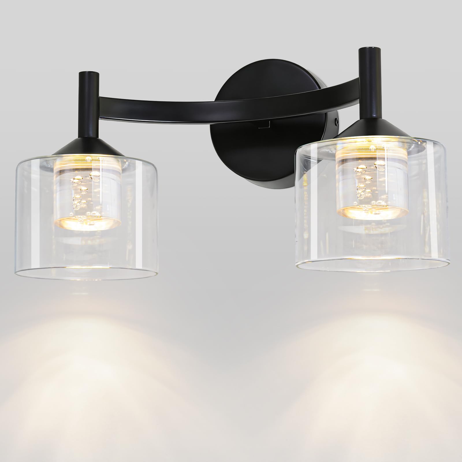MantoLite 2-Light Wall Sconces Vanity Light with Clear Glass Shade Wall Light for Living Room Hallway Bedroom Black Modern Bathroom Lighting Fixtures(Bulbs Included)