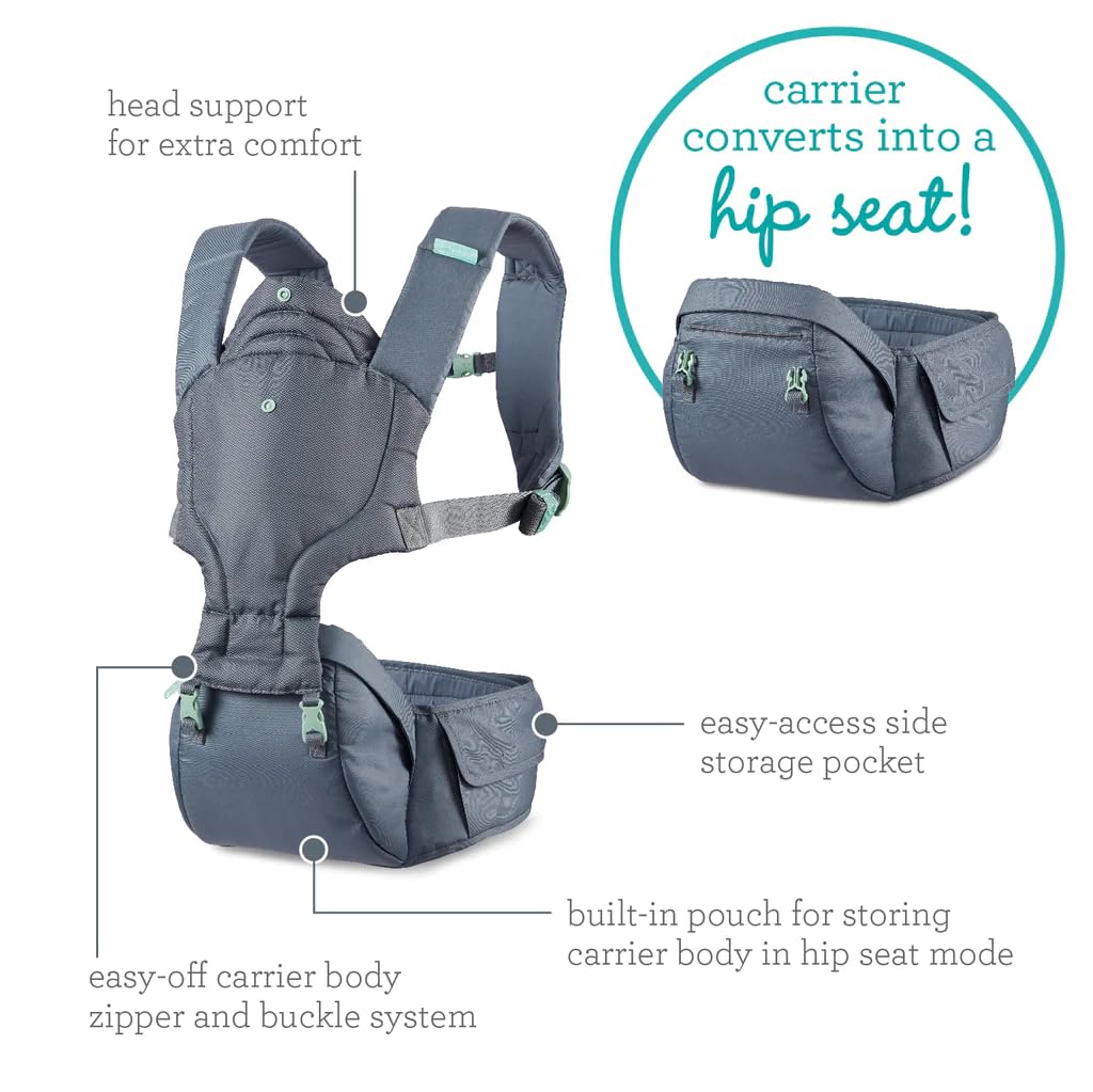 Infantino Hip Rider Plus 5-in-1 Hüftsitztrage für Säuglinge, grau