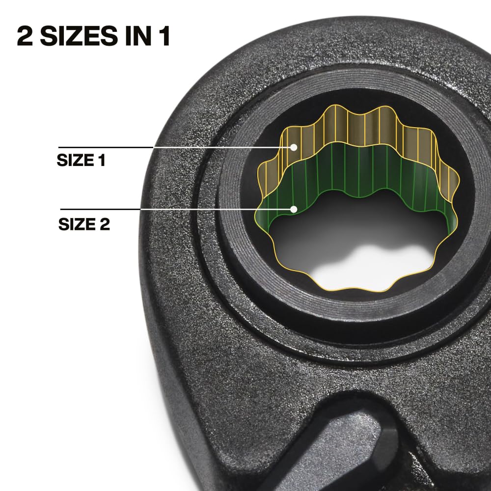 KLEIN TOOLS Set di chiavi a cricchetto 4 in 1, 2 pezzi, otto misure metriche esagonali, 8 x 10 mm, 12 x 13 mm, 14 x 15 mm, 17 x 19 mm, cricchetto a 90 denti, design passante, 68216M