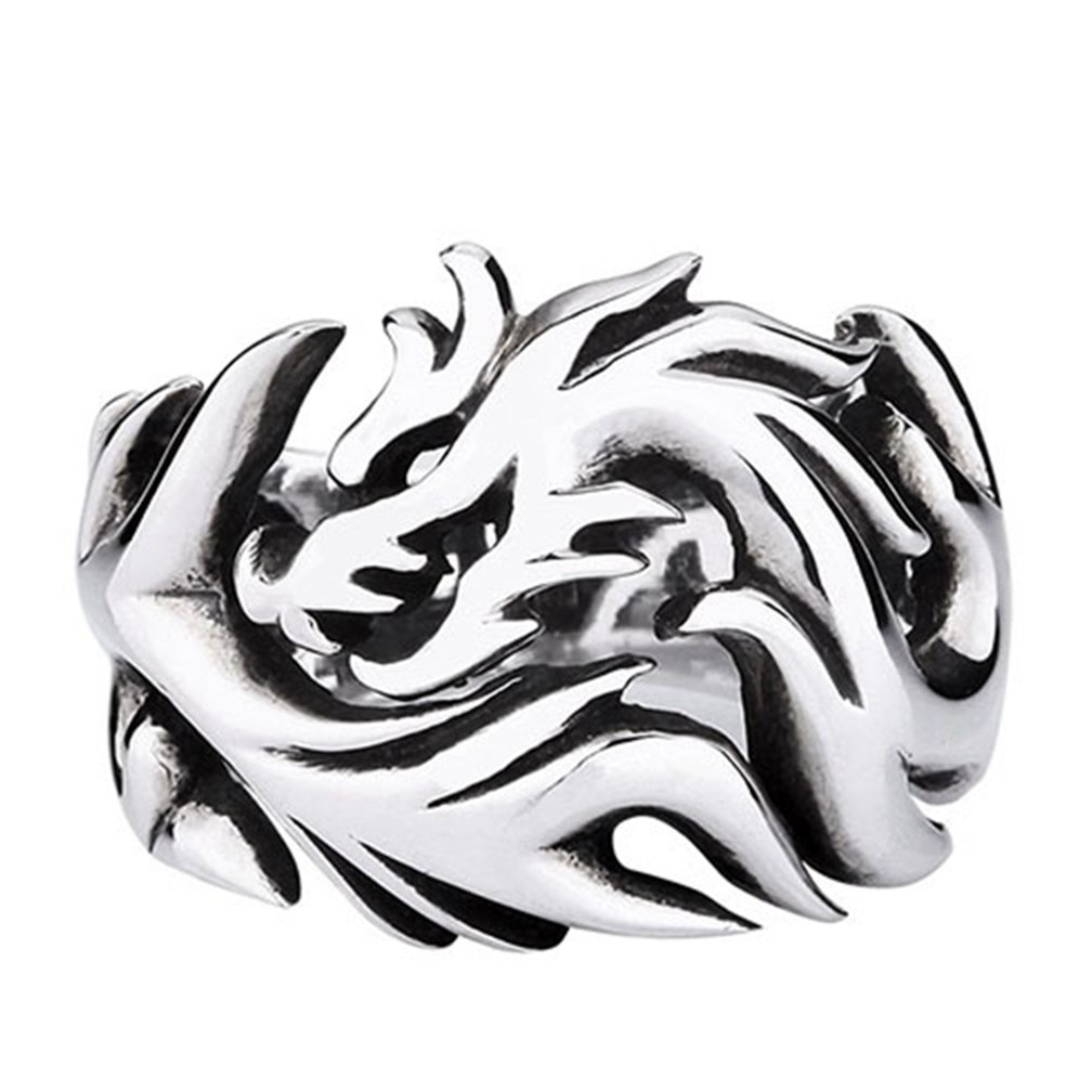 SAINTHEROMen's Vintage Gothic Stainless Steel Rings Flying Dragon Rock Punk Biker Rings Halloween Gifts Size 7-13