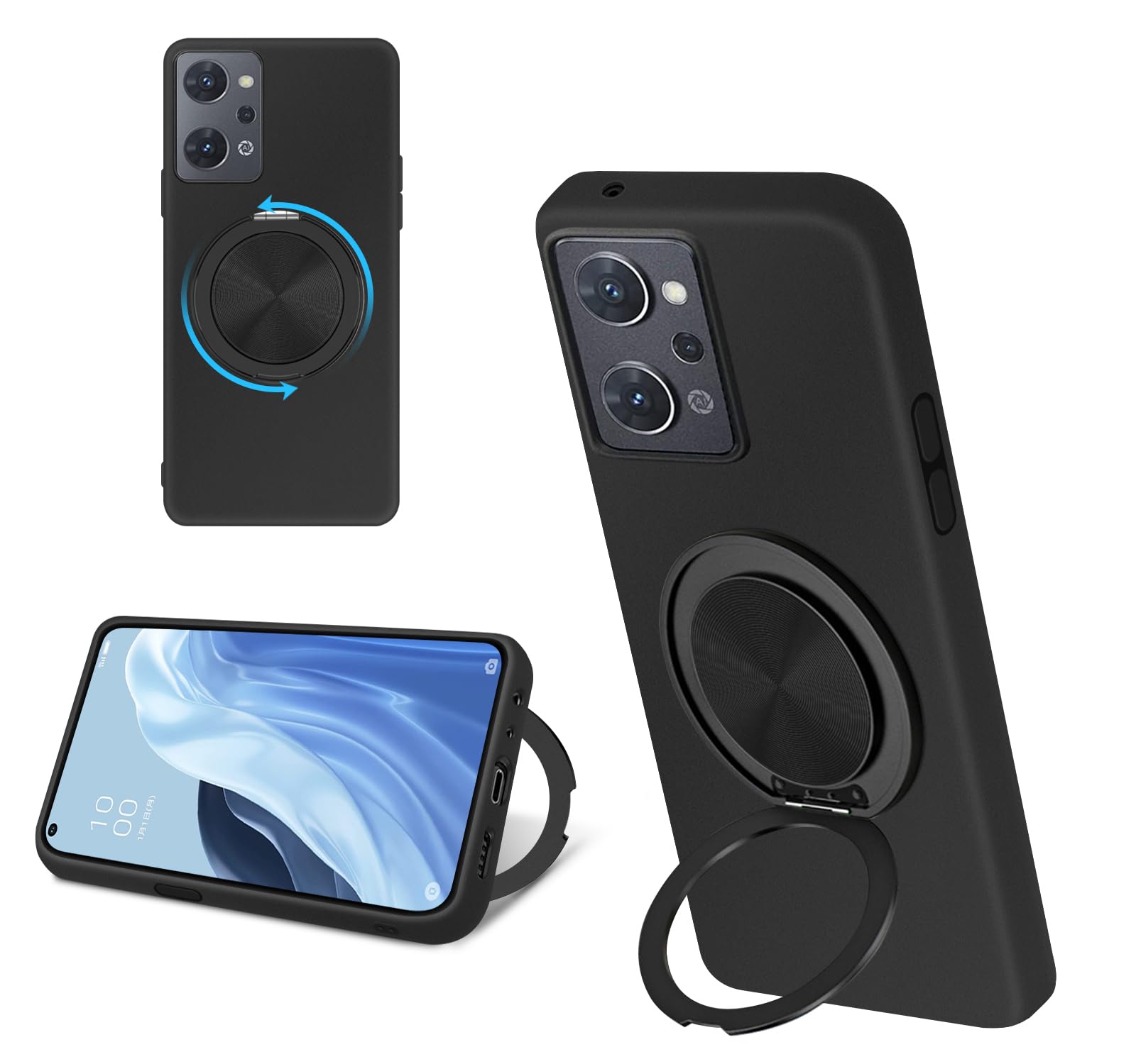 OPPO Reno9 A / Reno7 A ケース シリコン MagSafe対応 リング付き 360°回転スタンド 縦横両対応 アジャスタブルスタンド マット仕上げ 耐衝撃 スマホ ケース OPG04 CPH2353 CPH2523 カバー 衝撃吸収ポケット内蔵 TPU 薄型軽量 ストラップホール付き オッポ リノ7 a / リノ9 a 保護カバー