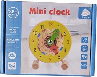 لعبه ساعة تعليمية صغيرة اصفر، خشب