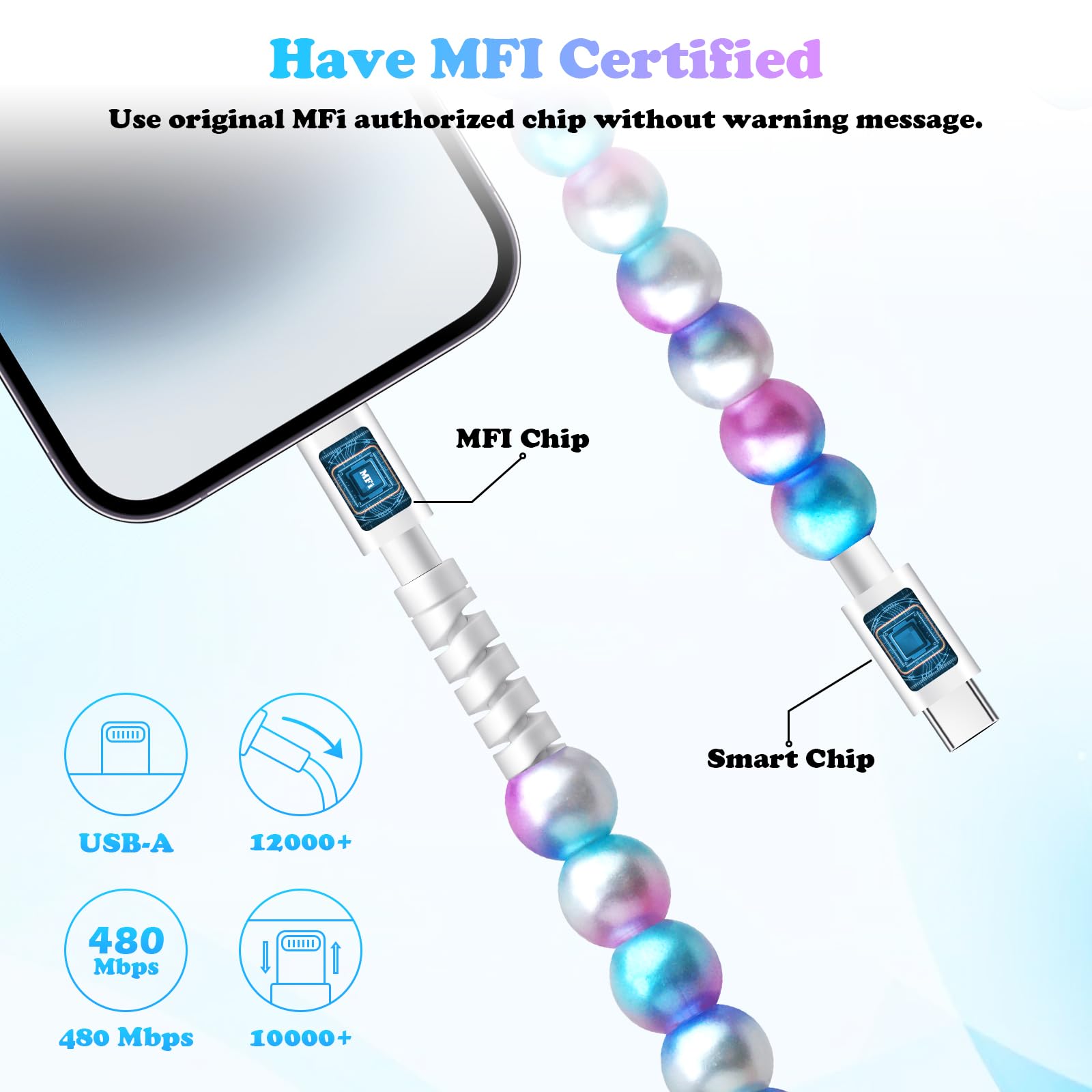 Kabel USB C do ładowania iPhone 16 1 m dziewczyny słodkie koraliki koraliki kabel do ładowania telefonu iPhone 16 Pro Max 15 Pro Max Plus Galaxy S25 S24 S23 S22