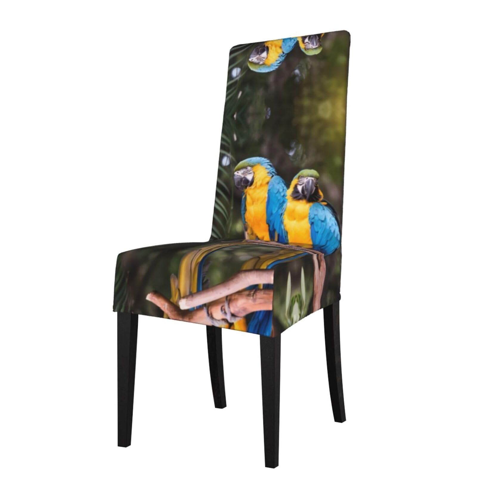 Hlsbssl Black Parrots Printed Dining Chair Covers, Fully Enclosed, Removable And Washable, Suitable For Family Banquets And Celebrations