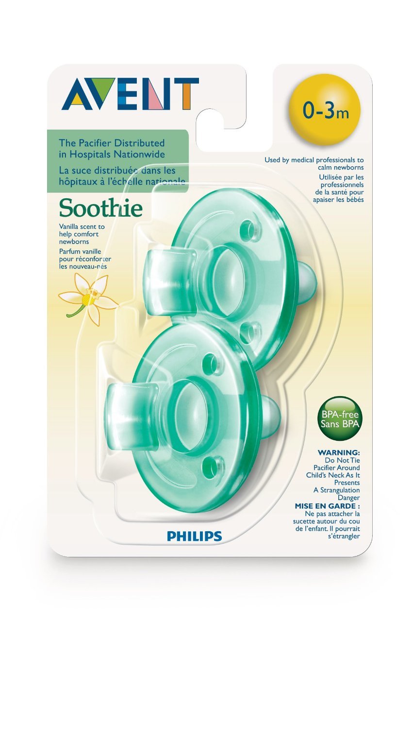 Philips Avent BPA Free Vanilla Green Soothie Pacifier, 0-3 Months, 4 Pack