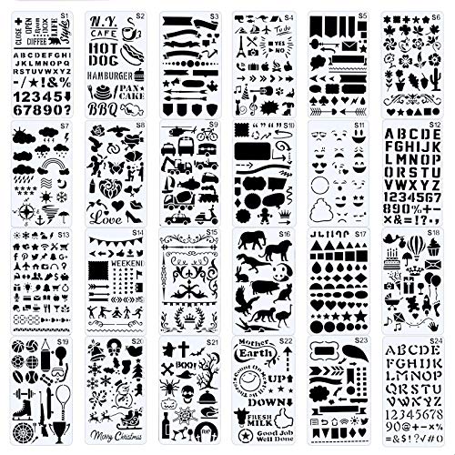UCEC 24 PCS Journal Stencils, Letter Number Holiday Stencils, Plastic Planner Drawing Stencils for DIY Journal, Painting, Notebook, Diary, 4x7 Inch