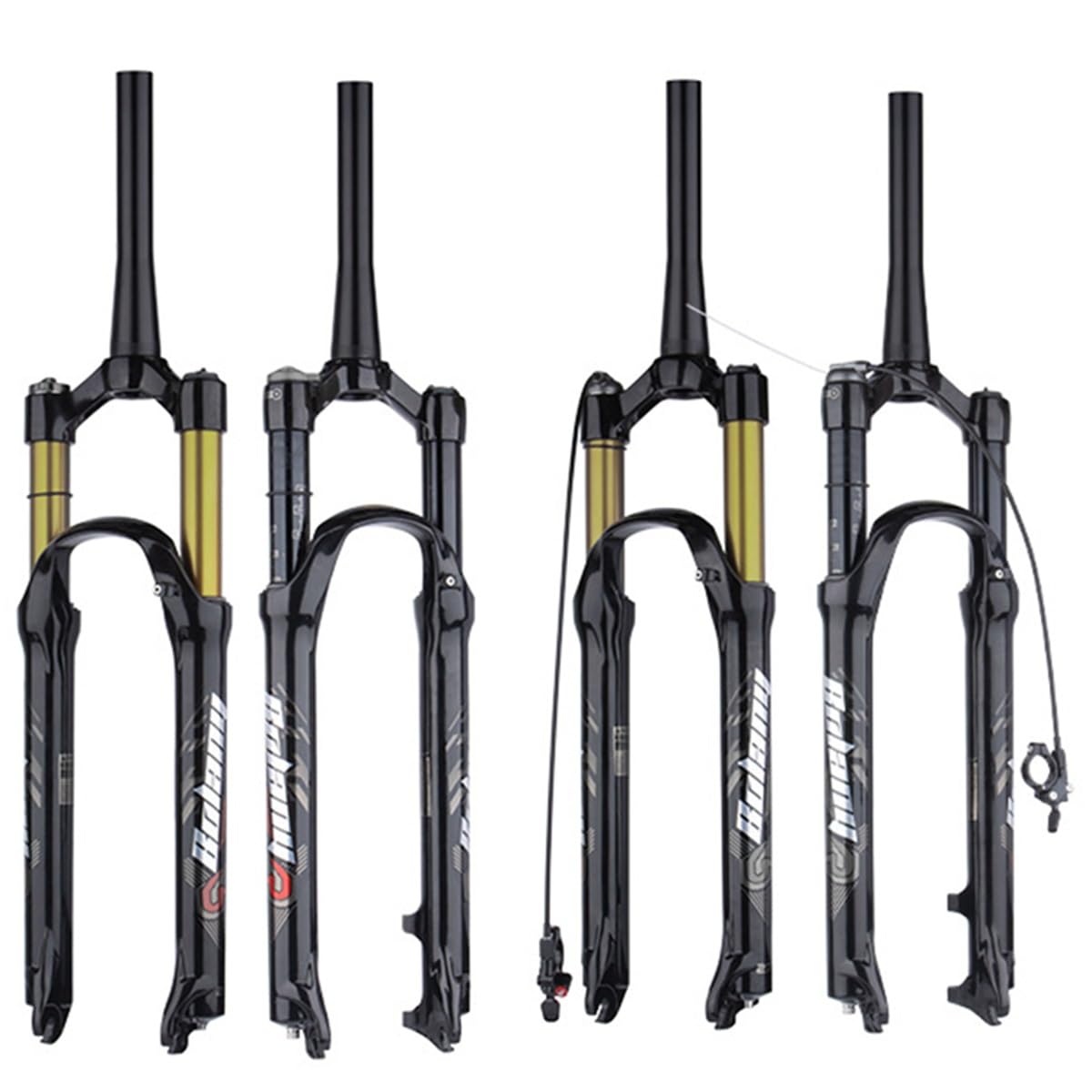 MTB rower widelec amortyzowany pneumatycznie 1 1/8 cala stożkowa rura górska widelce amortyzowane 26 27,5 29 cali skok sprężyny 120 mm oś QR 9 mm 100 mm ręczna blokada z pilotem zdalnego sterowania