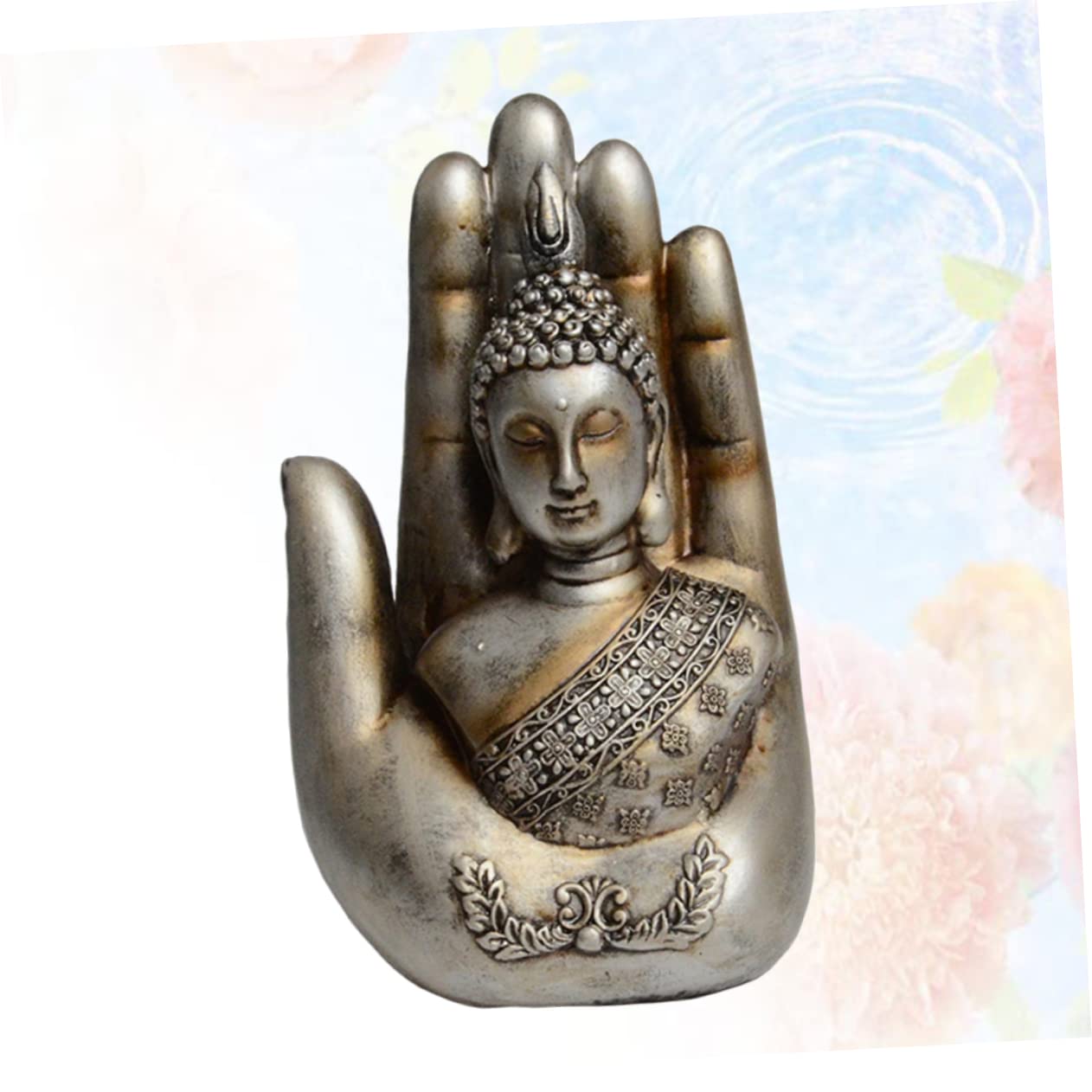 Adorno de Figura de Buda de Resina Plata para Hogar y Oficina