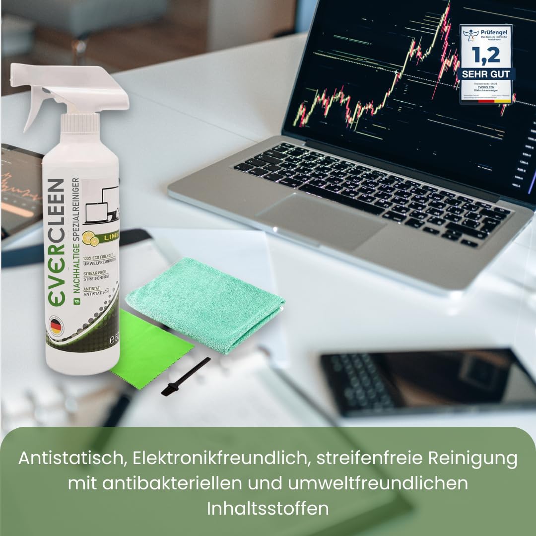 Nettoyant Écran EVERCLEEN Pro 500ml - Vegan, Made In Germany Pour TV, PC, Smartphone