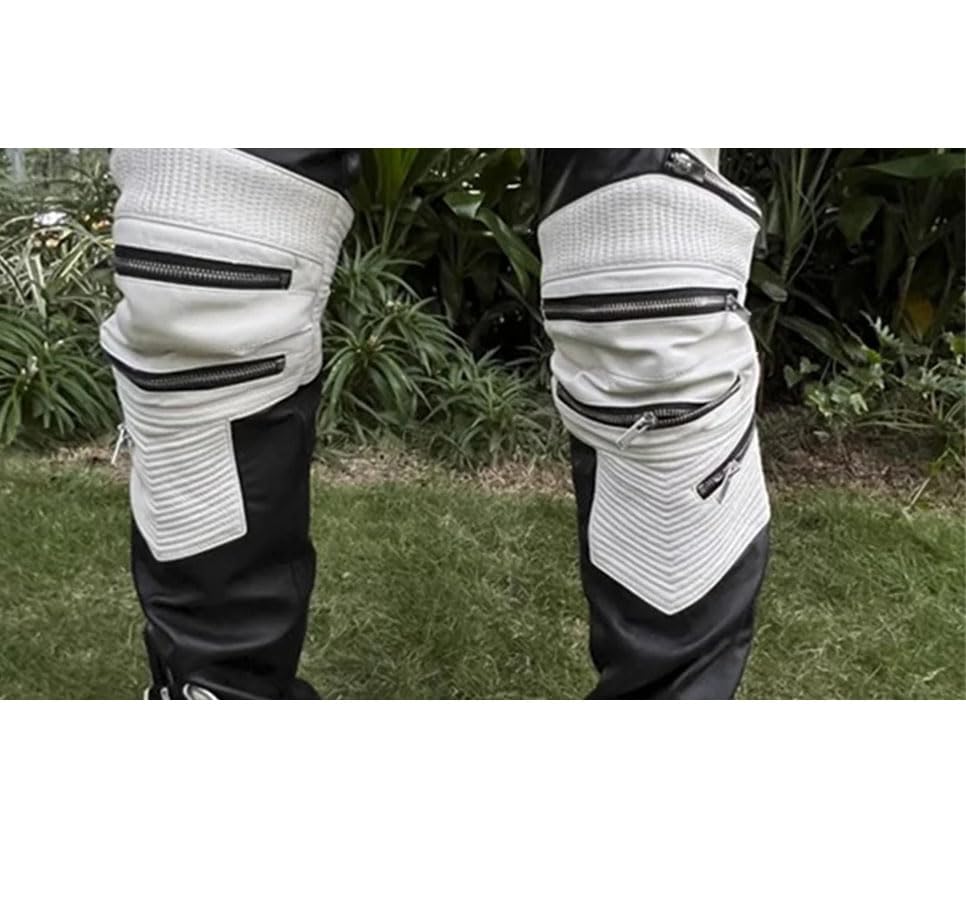 Men's PU Leather Patchwork Pants Skinny Fit Zipper Design Streetwear Trousers4