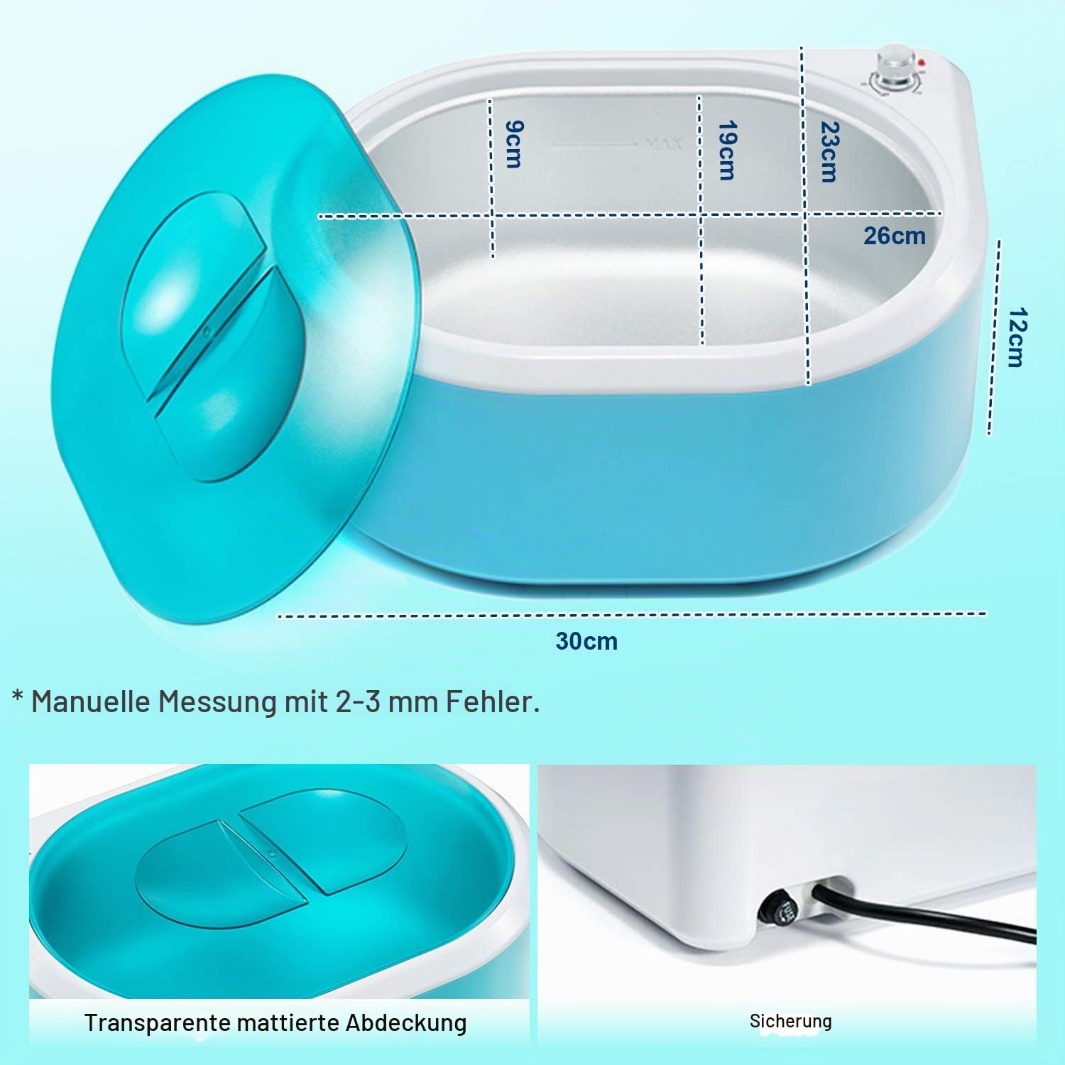 Paraffinbad für Hände und Füße, Professioneller Schnellheiz-Wachserwärmer 265W 2000mL mit 4x200g Paraffinwachs und Zubehör Blau-Weiß