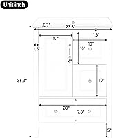 Vista 2 de Harper & Bright Designs Tocador de baño de 24 pulgadas con lavabo, tocador de lavabo individual independiente con una puerta y 3 cajones de cierre