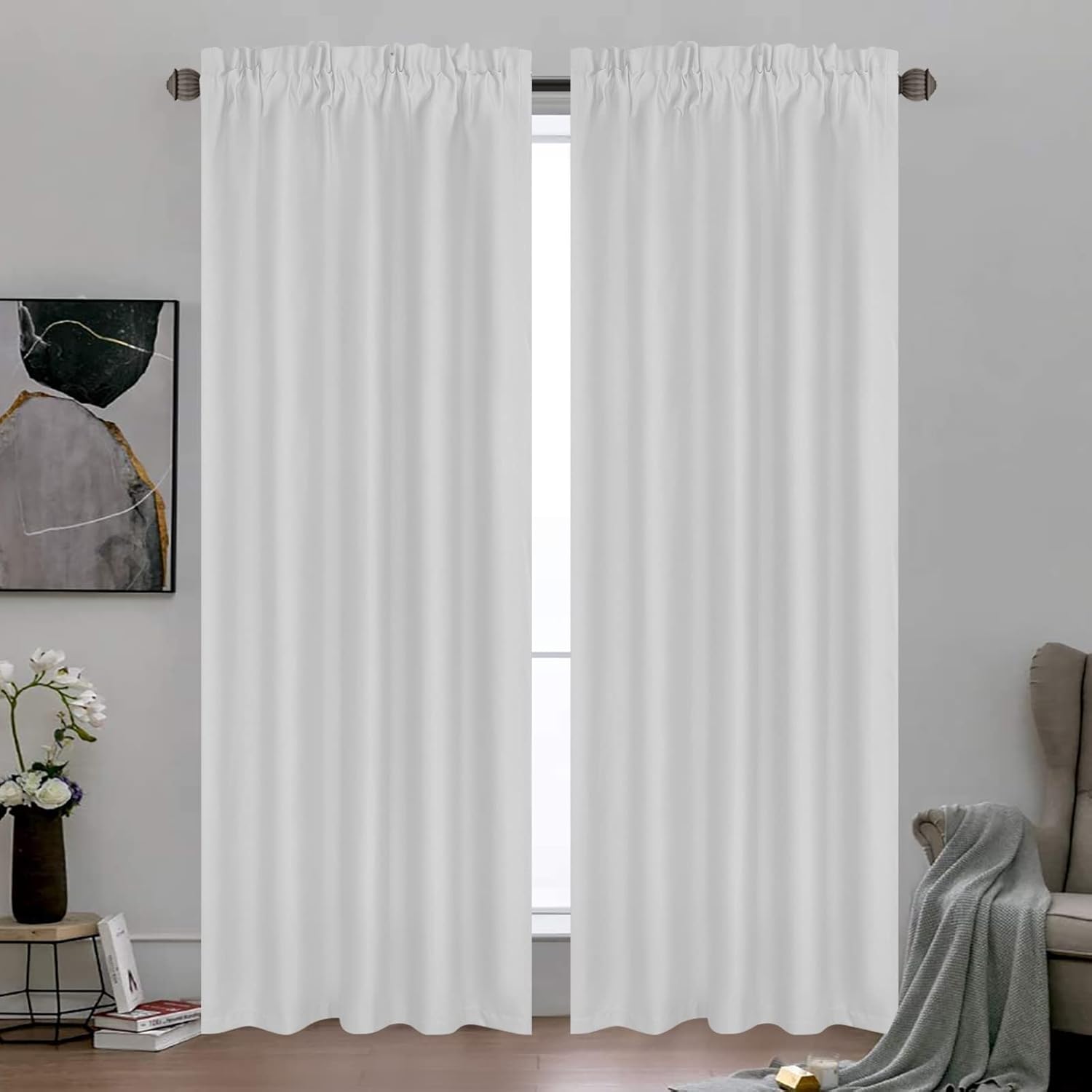 Hofamplly White Room Darkeing Curtains 80 Inches Long, Rod