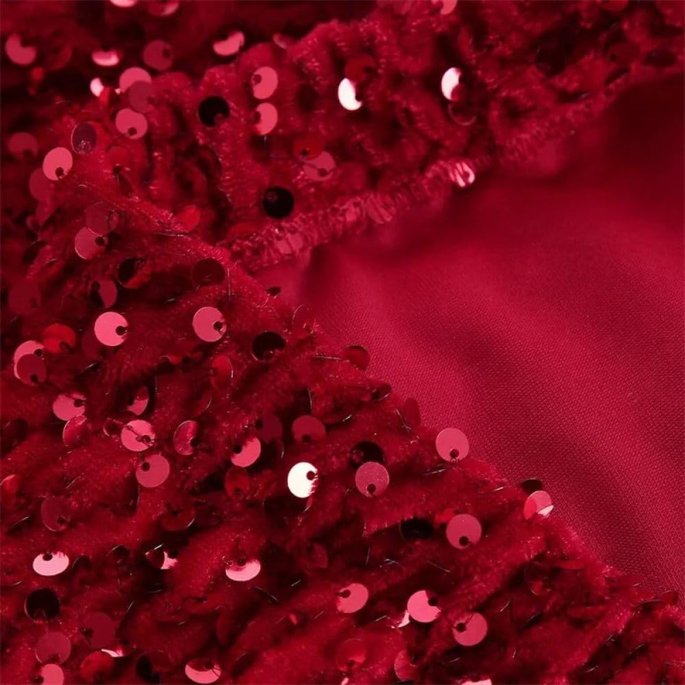 SWEPER Jupe Courte Femme - Jupe Rouge À Paillettes pour Femmes, Jupe De Luxe Élégante, Taille Élastique, Slim, Brillante, Ligne A, Cheville