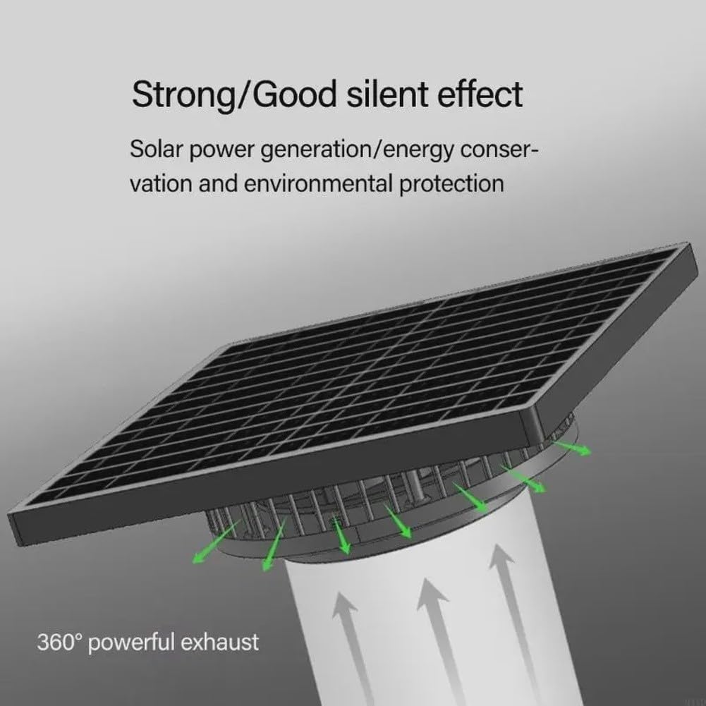 Ventilatore solare canalizzato da tetto 110 mm silenzioso 360 CFM (8 W) | Motore brushless silenzioso, flusso d'aria 360CFM, condotto da 110 mm, avvio automatico del sole, risparmio energetico senza