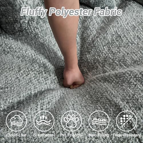 Image of 54 inch Round Chaise Lounge with Ottoman Big Bean Bag Round Sofa Bed Oversized Round Couch Boneless Reading Chair Comfy Plush Chenille Large Chaise Chair for Living Room, Apartment, Blue Gray