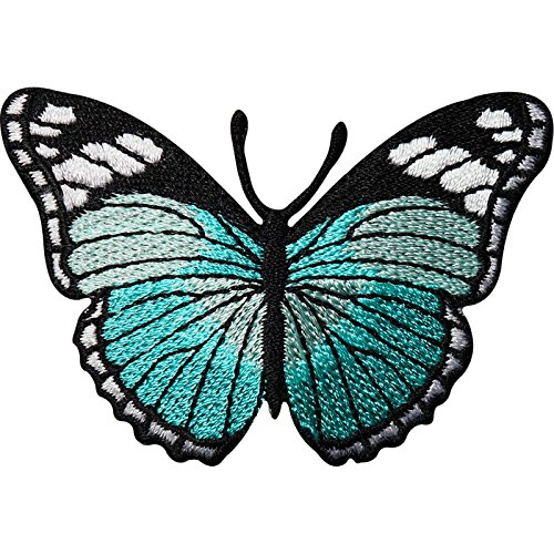 Écusson brodé à repasser ou à coudre Motif papillon Vert turquoise