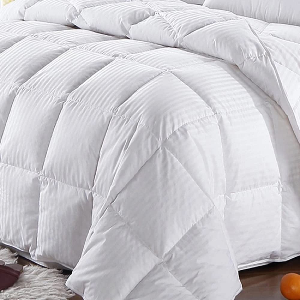 Fluffy & Comforty 1000-TC Down White Striped Comforter- 1-Piece All-Season Duvet Insert,650 GSM Micro Fill All Side Corner Tie 100% Egyptian Cotton (Oversized King Size (116