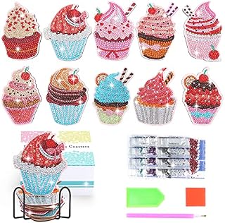 10 PCs Diamond Art Car Cup Coaster, Arts and Crafts for Adults Diamond Painting Kits, DIY Mandala Coasters for Crafts (Dessert 10)
