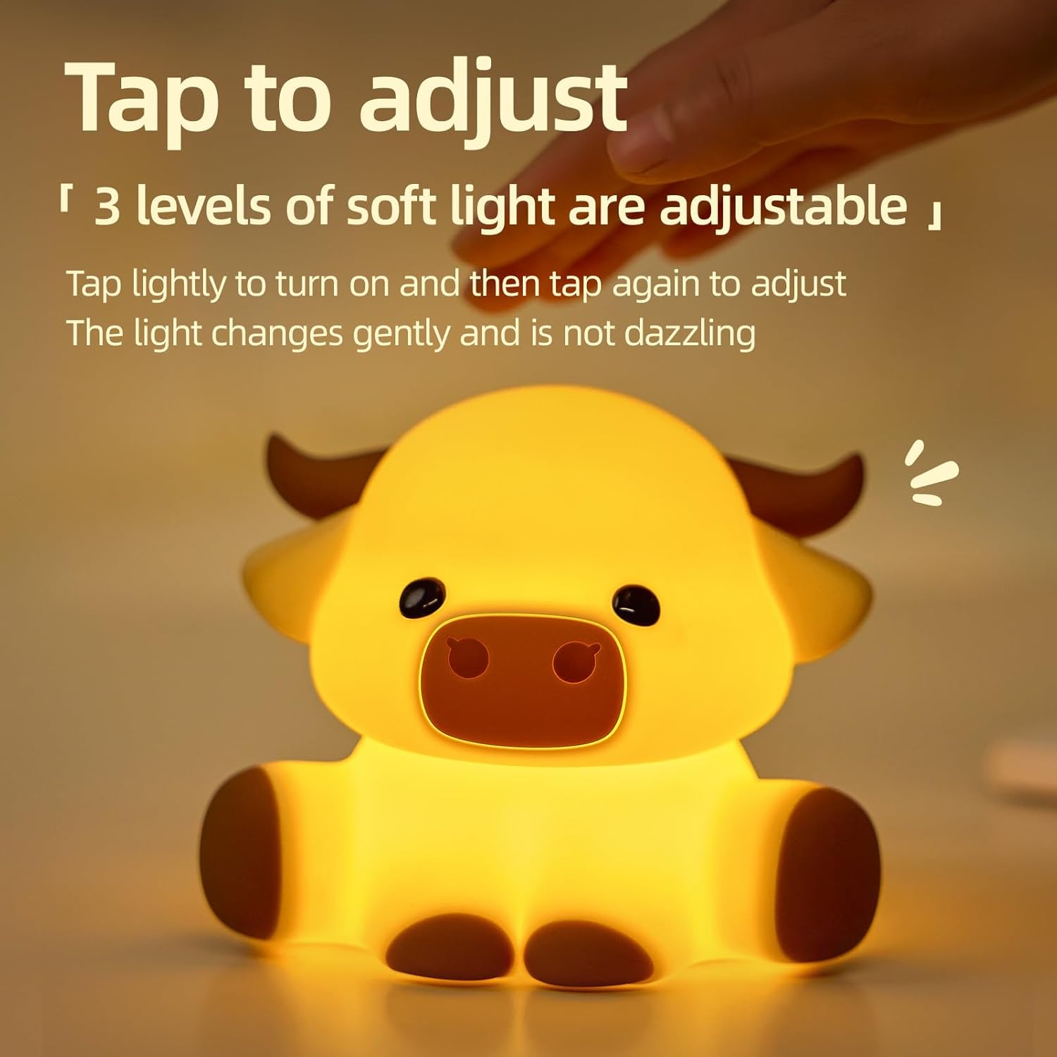 Highland Cow Night Light, Huggwaii Squishy Silicone Lamp for Kids - Dimmable Touch Sensor Cute Animal Lamp, Soft Glow Night Light for Nursery, Bedroom, Christmas Gifts for Boys, Girls, Women