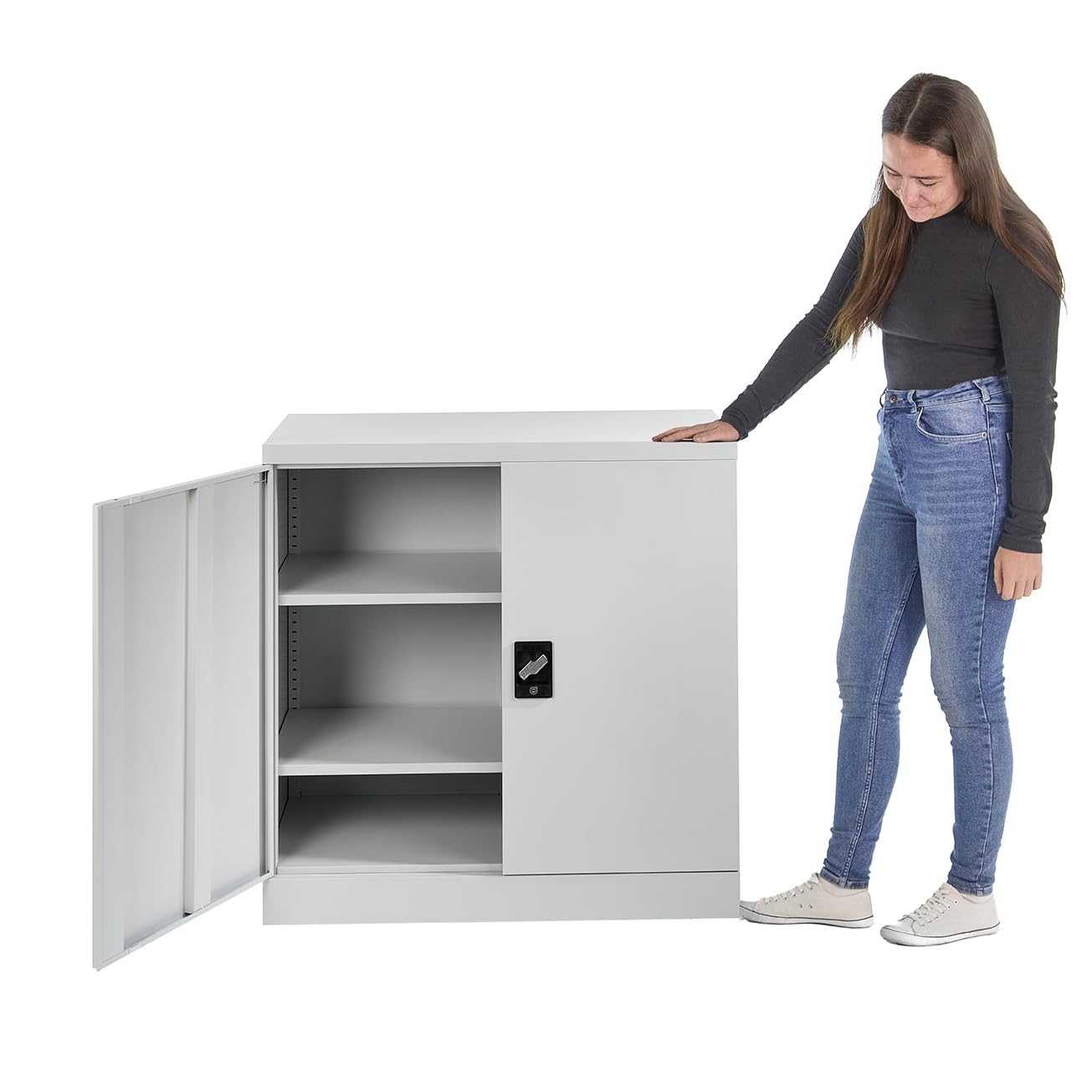 MMT Furniture Designs Ltd Steel Storage Cabinet - 2 Door Lockable Filing Cabinet - Metal Storage Cupboard for Home, Office Documents, Files, Kitchen, Shoe Storage, Pantry & Garage - Grey