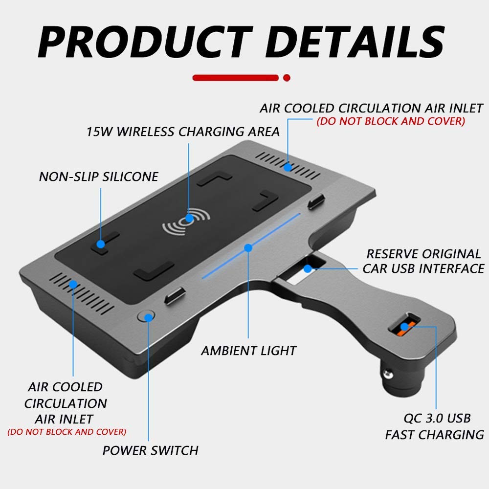 2021 Nuevo Cargador Inalámbrico Coche Auto para BMW 3 Series G20 G28 2020 2021 Consola Central Panel, 15W Qi Carga Rápida Auto Teléfono Cargador con QC3.0 USB Puerto para iPhone Samsung
