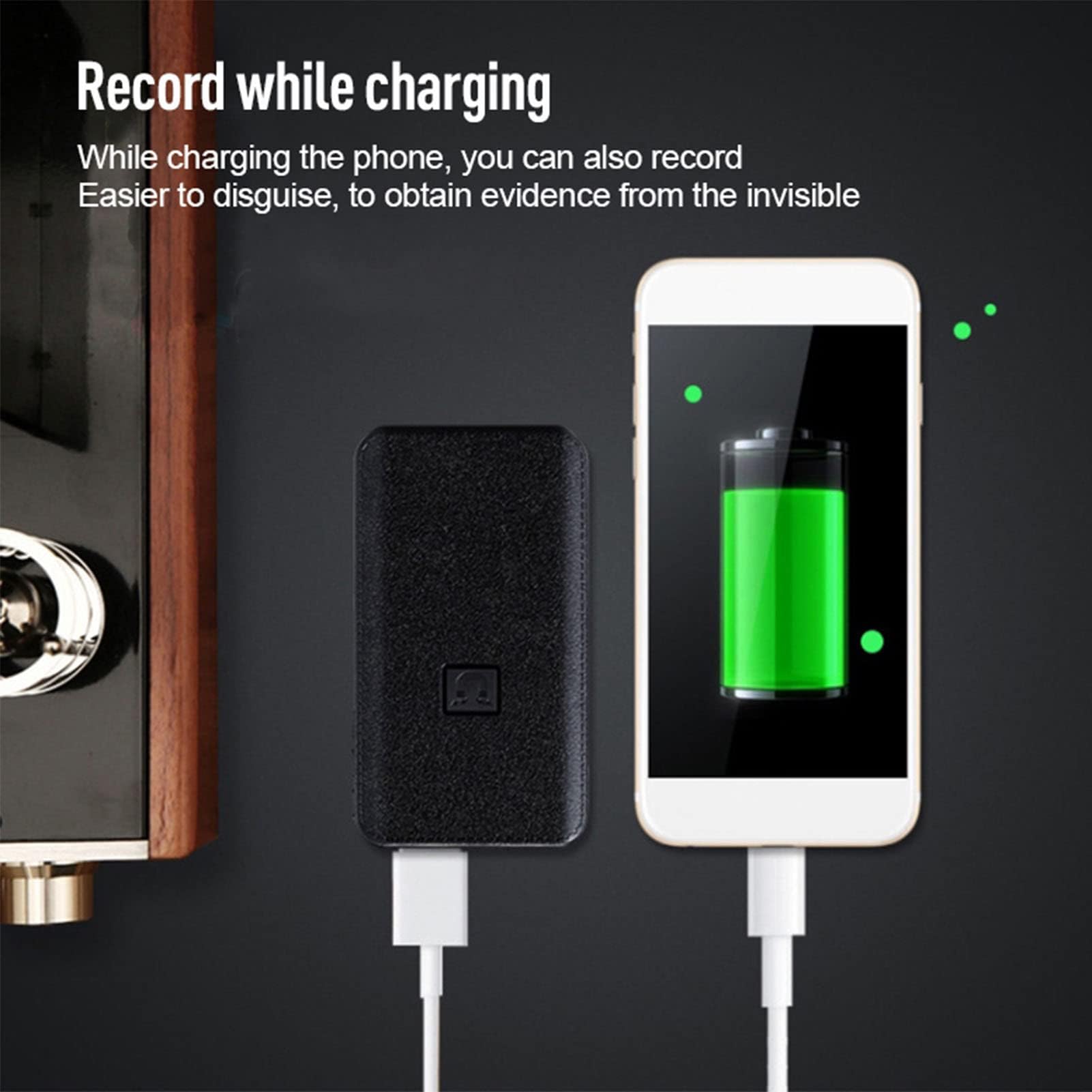 Dyktafon Aktywowany Głosem, Automatyczne Zapisywanie, Magnetyczna Redukcja Szumów Aktywowana Głosem Power Bank Kieszonkowy Rejestrator Cyfrowy Z Odtwarzaczem MP3(32 GB)