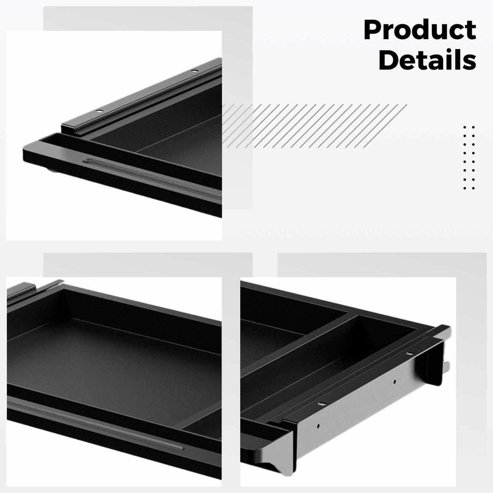 Generisch Organizer per cassetti sotto la scrivania, 52 cm di lunghezza, estraibile, con divisori a scomparsa, cassetto nascosto per ufficio, casa, scuola, nero