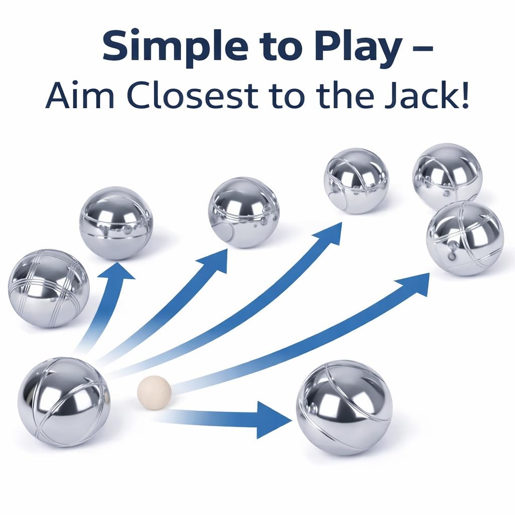 BURAKH Juego de 8 bolas francesas | Juego de bolas cromadas | Juego de petanca de acero inoxidable para jardín al aire libre | Juegos clásicos familiares al aire libre | Juego de pentanca | Diversión