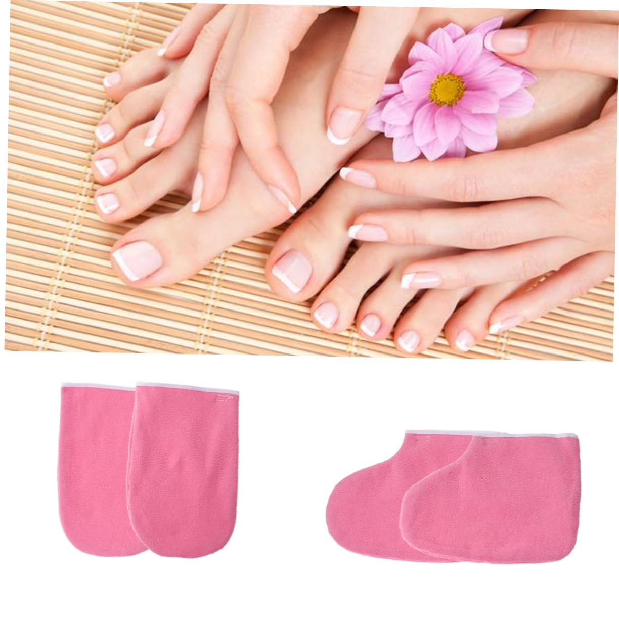 Cera de Parafina Guantes Botines de Tela Rosa y Manicura