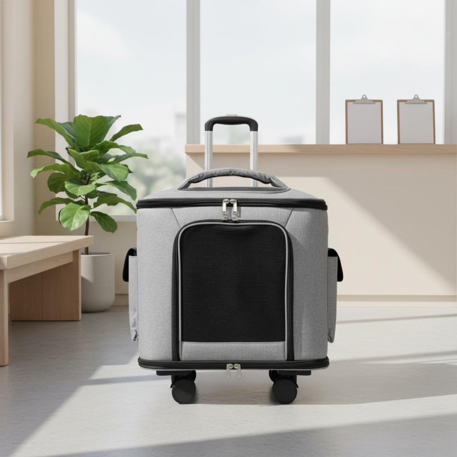predolo Transportín con Asa Telescópica Bolsillos Múltiples Transportín con Ruedas Correa de para Viaje, Gris