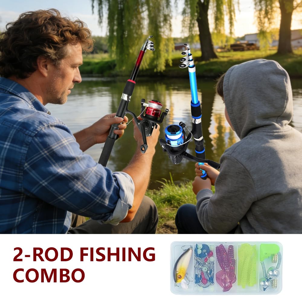 Kit de Canne à Pêche Télescopique 1,8M Enfant avec Moulinet Leurres Sac Transport Débutants