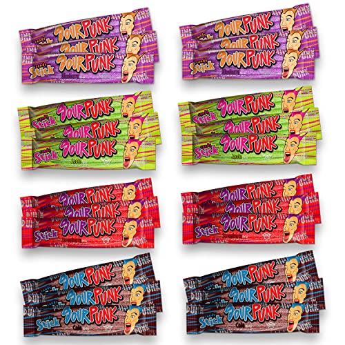 Image of Sour Punk Mix Chewy Candy Jelly Sticks 40g X 24Pcs (Strawberry, Apple, blueberry & Cola)