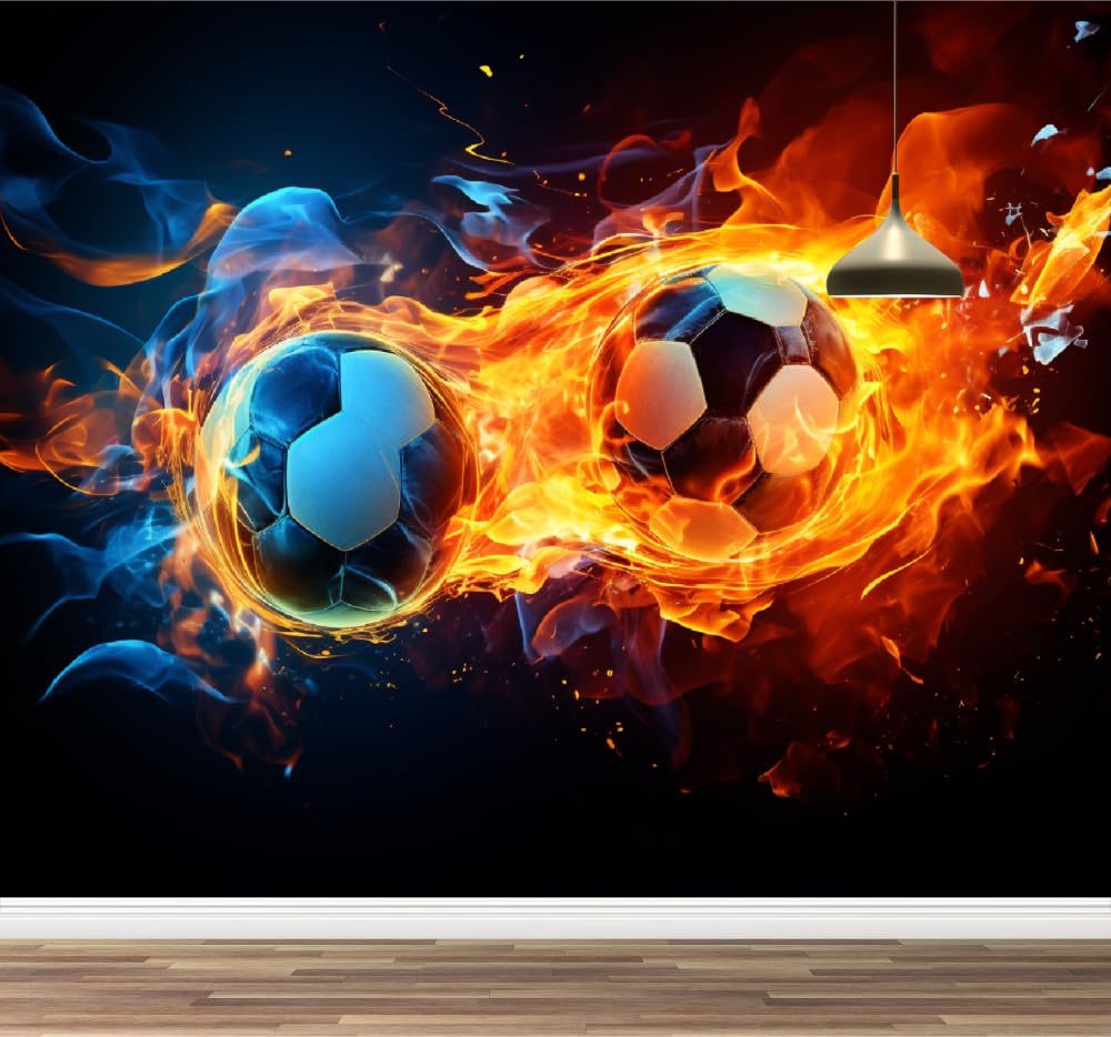 Calcio Poster Fotografico 3D Carta Da Parati Fiamma Rossa Murale Decorazione Adesivi Per Cameretta Adolescenti Camera Da Letto Soggiorno Adesivi Murali