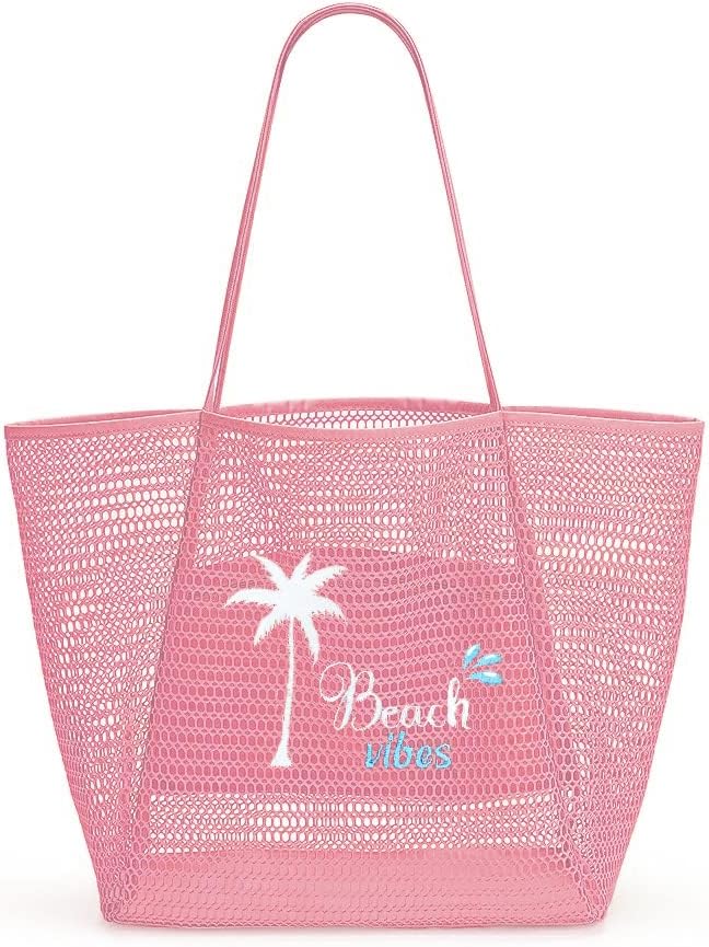 Miniatura 4 de ukia Bolsa de playa de malla, bolsas de playa de gran capacidad para mujer, bolsa de playa plegable con bolsillo con cremallera