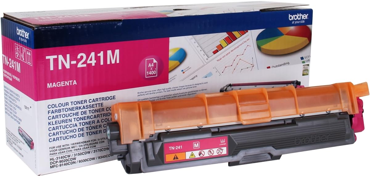 Brother TN-241 M Cartuccia Toner e Laser – Toner per stampanti laser, 1400 Pagine, LED, HL-3140cw HL-3150CDW HL-3170CDW DCP-9020CDW MFC-9140CDN MFC9140CDN MFC9340CDW, 38,8 cm, 10,5 cm, 15 cm