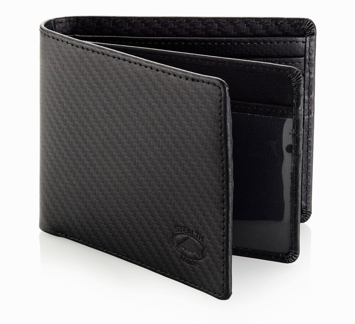 Stealth Mode Leather Bifold Wallet for Men With ID Window and RFID Blocking Carbon Fiber