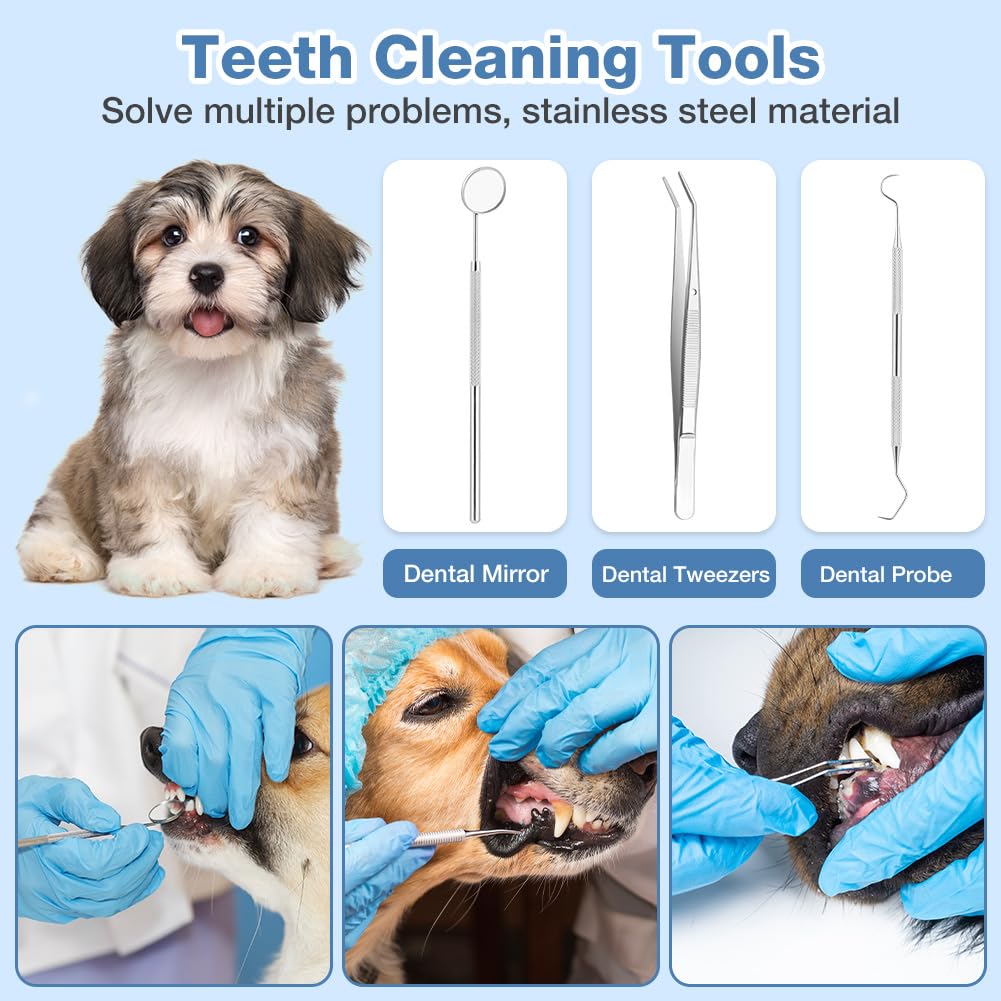 Aomig Electric Dog Plaque Remover 10Pcs Pet Dental Scaler with 5 Cleaning Modes 4 Cleaning Heads and LED USB Rechargeable Dental Care Kit - Image 2