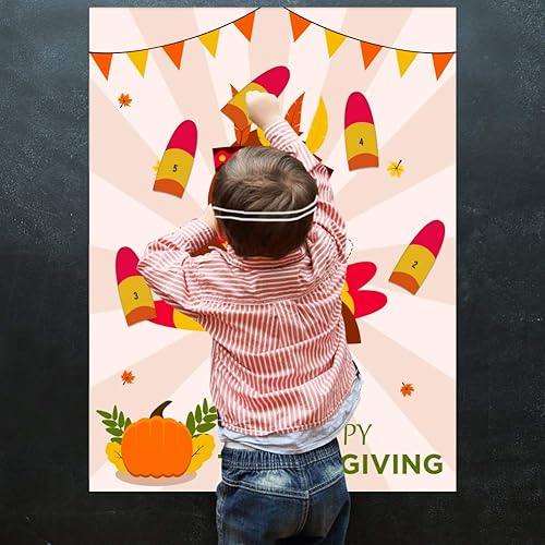 Miniatura 5 de Juegos de fiesta de Acción de Gracias para niños, 26.5 x 20 pulgadas, Pin The Tail on the Turkey Game Juego de Acción de Gracias para la escuela,