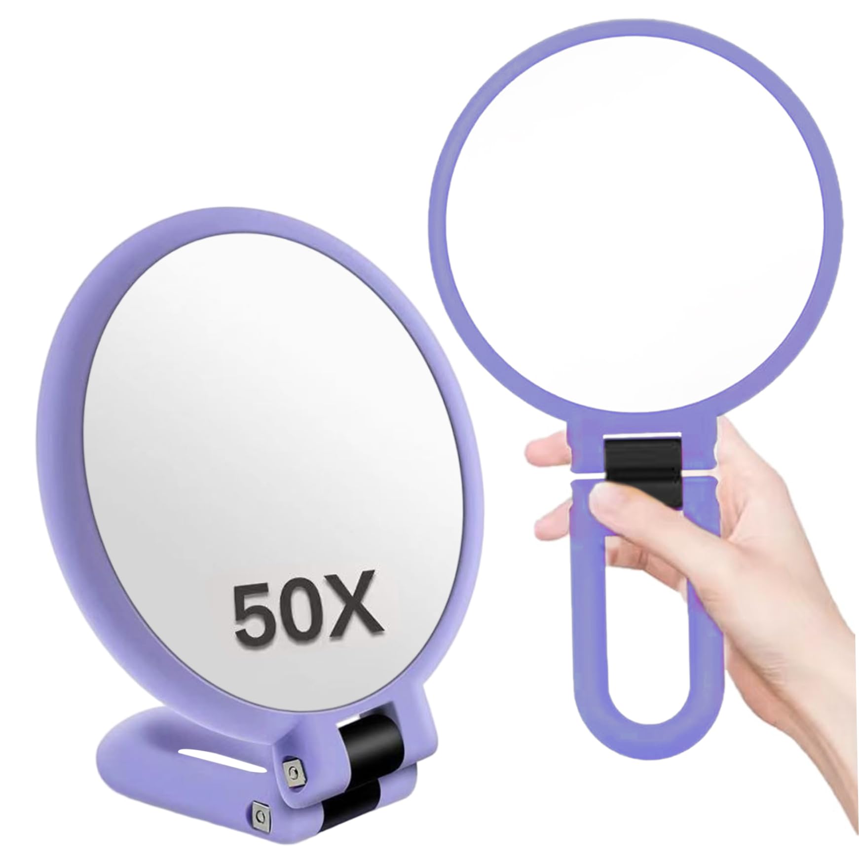 Latemeia Purple 50X Magnifying Mirror, Double-Sided Magnifying Makeup Mirror With 360° Adjustable Handle, Handheld/Wall Mount/Tabletop Design For Makeup, Decoración Al Aire Libre