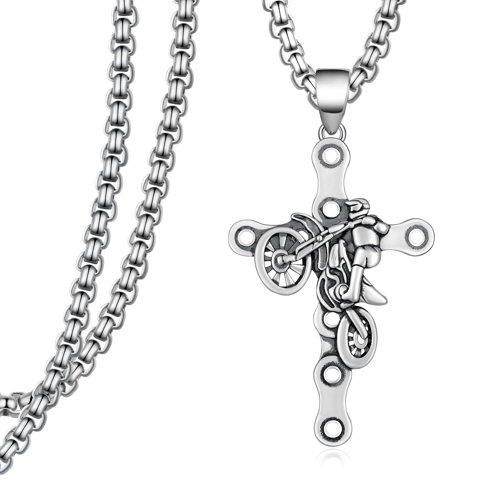 Dirt Bike collier moto 925 argent Sterling collier Motocross pendentif croix bijoux accessoires cadeaux matériel Christian pour hommes