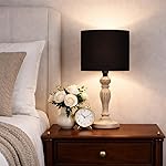 tu casa Mango Wood Table Lamp with Black Cotton Shade | Satin Cobra Saffron Print | Wooden Bedside Night Lamp for Bedroom, Living Room & Study | Home Décor & Gifting