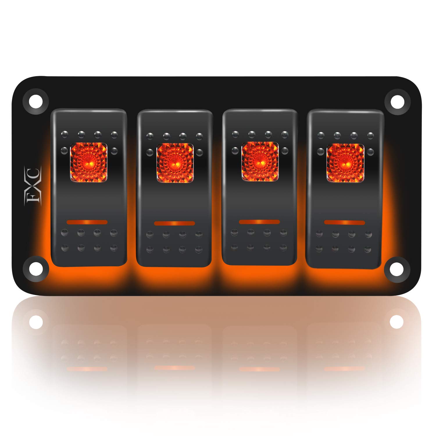 FXC Interruptor basculante panel de aluminio 4 interruptores de palanca de 5 pines ON/OFF 2 LED retroiluminado para barco coche marino Orqange