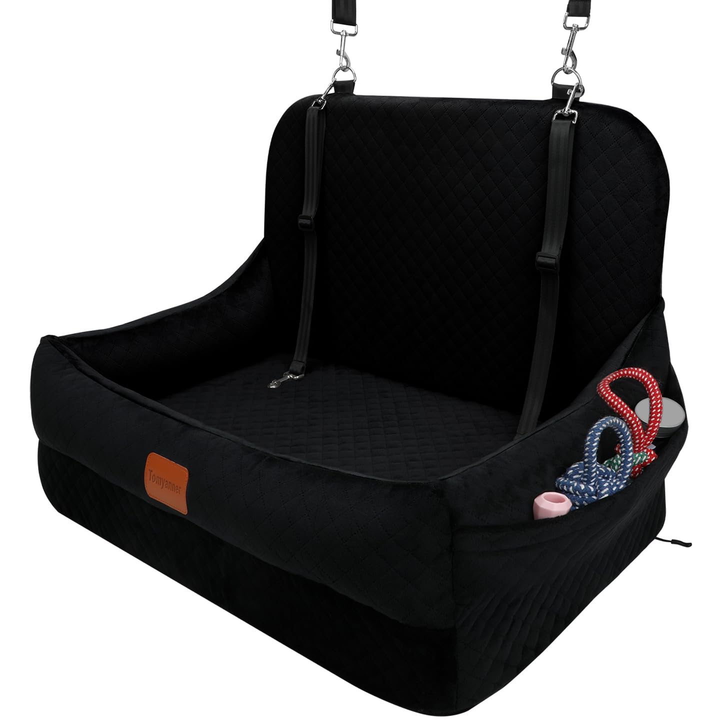 Dog Car Seat for Medium/Large Dogs Under 50 lbs,Contains 4 Inches of Memory Foam Pet Booster Seat with 2 Safety Leashes,Detachable & Washable Car Bed，