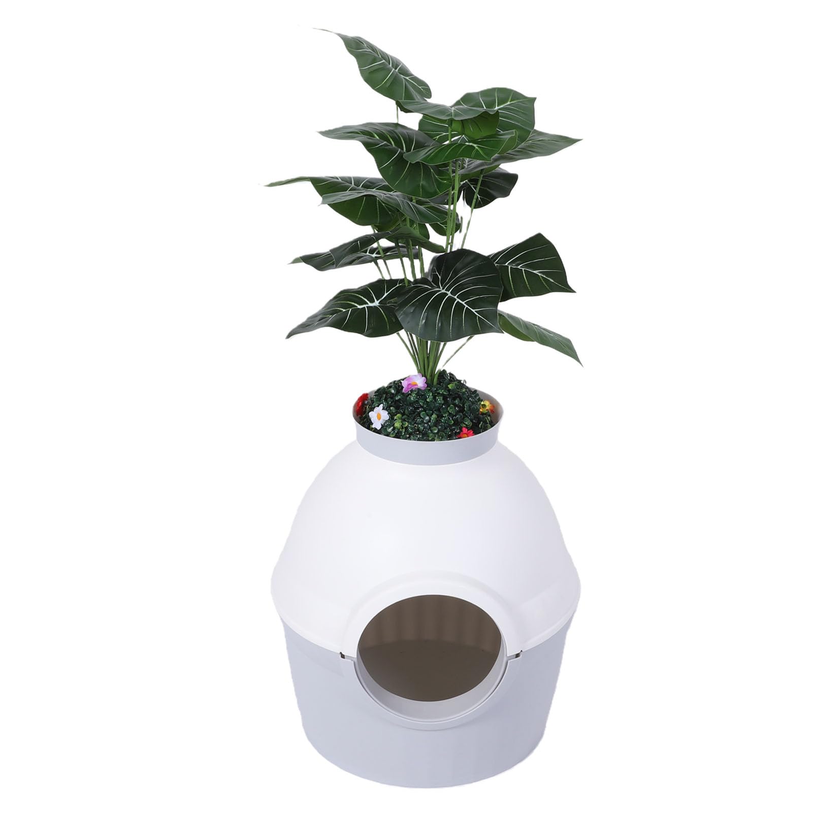 Arenero Oculto para Gatos, Extragrande, a Prueba de Salpicaduras, con Diseño de Planta de Plástico para Decoración del Hogar y privacidad.