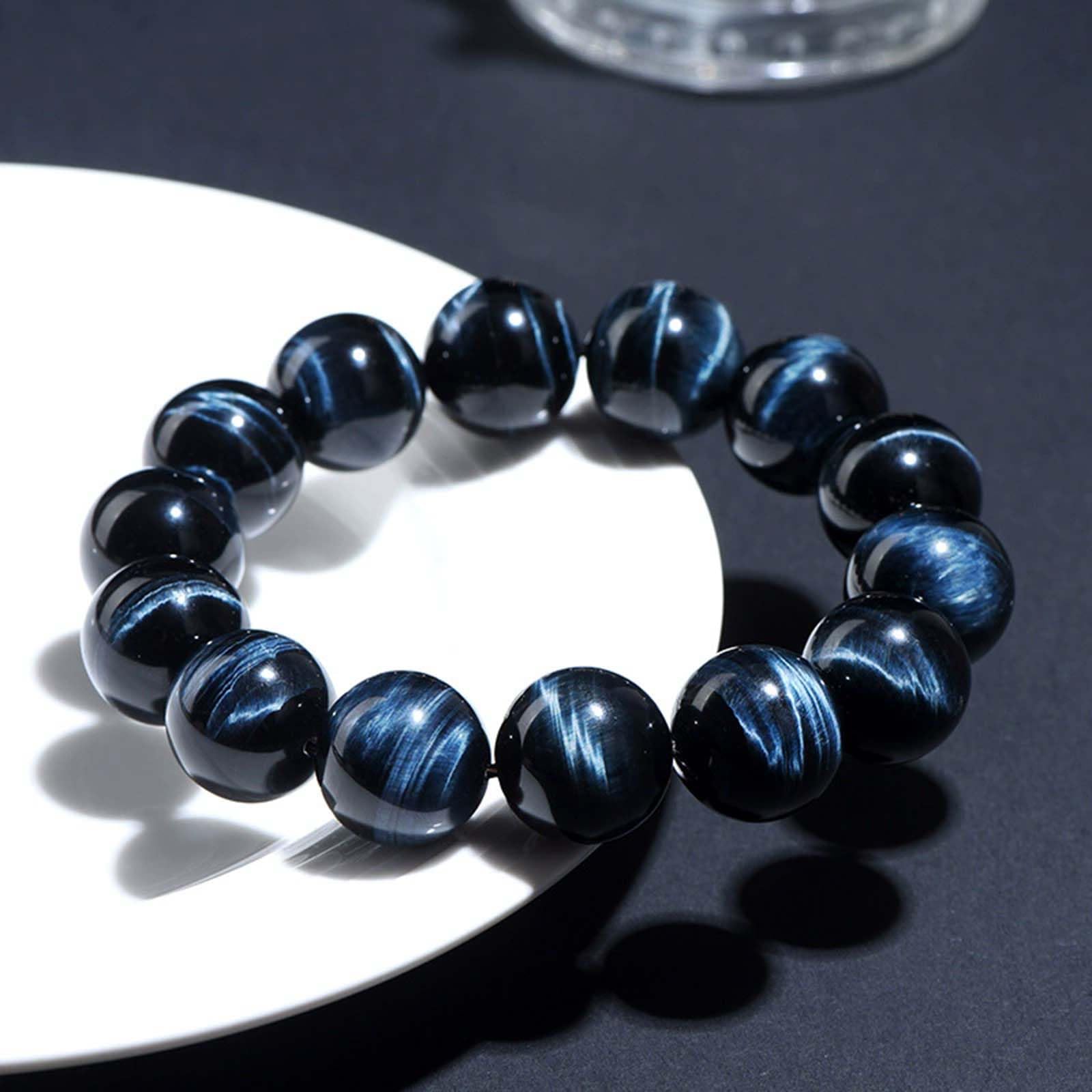 Pulsera con Cuentas de Cristal de Ojo de Tigre Azul Genuino
