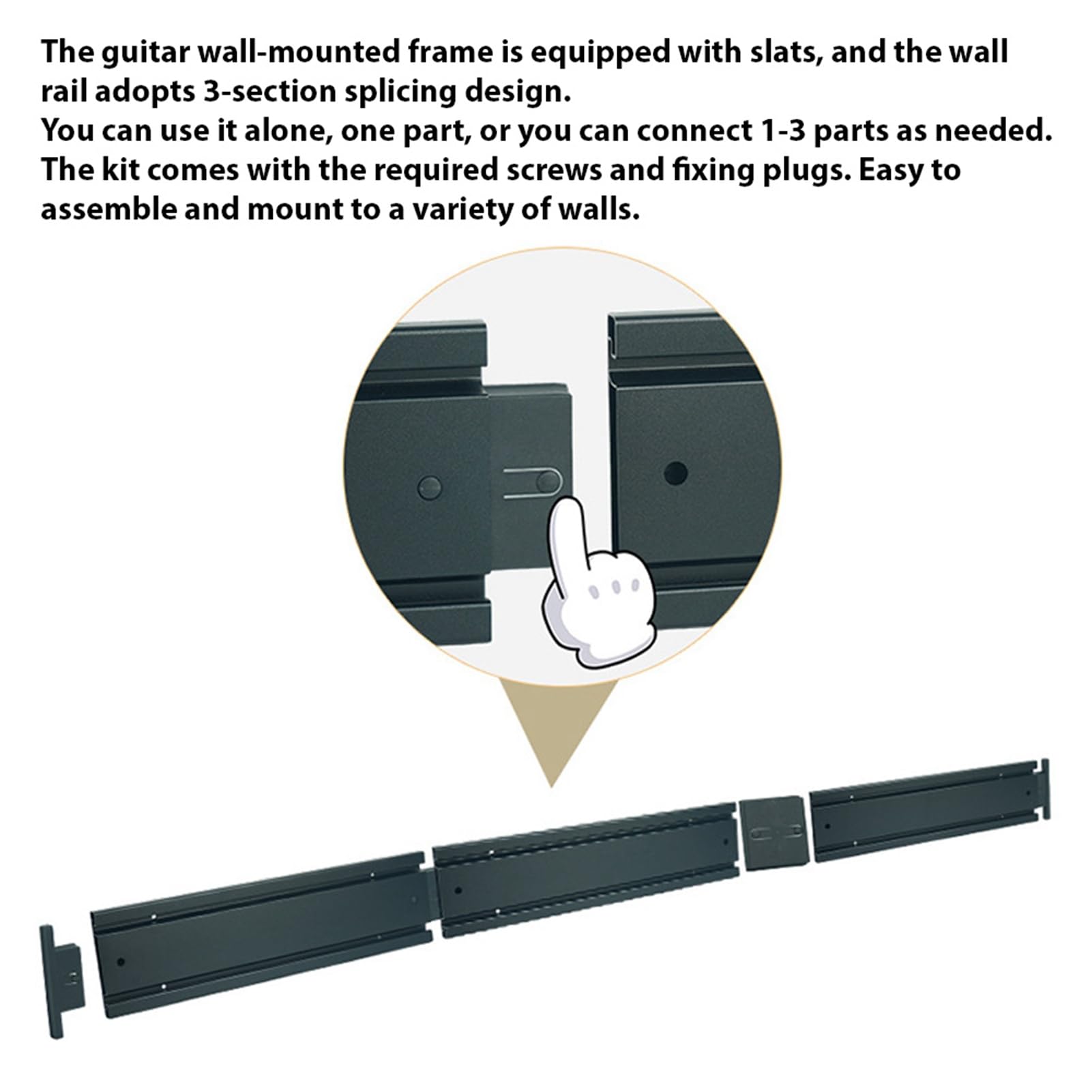 Jeffergarden Guitar Wall Moint Rack z 5 Haczykami Wall Electric Guitar Stand Vangarze do Domu (BLACK)