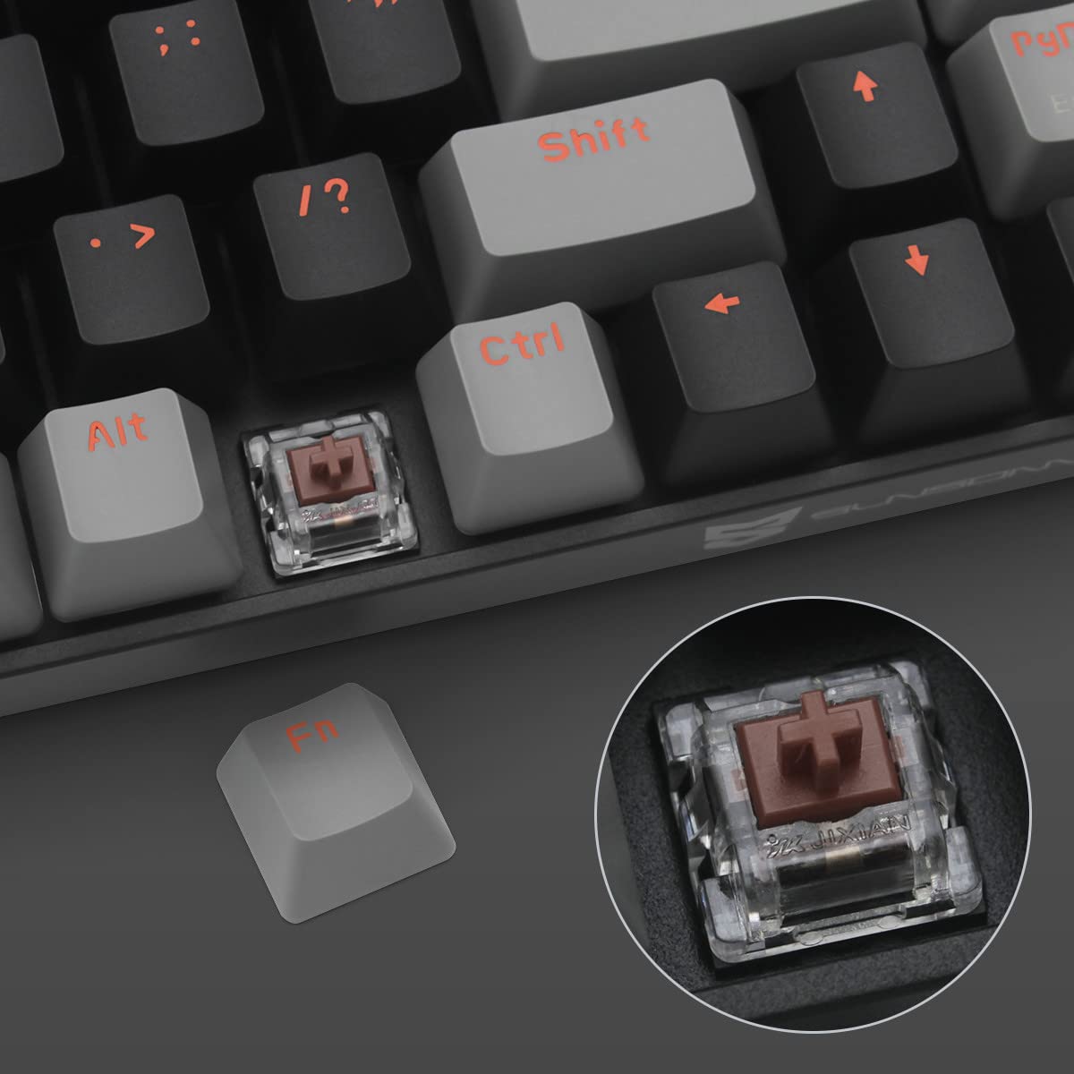 Qisan Tastiera meccanica wireless Gaming Keyboard Brown Switch Mini Design (60%) 68 tasti layout US grigio e nero
